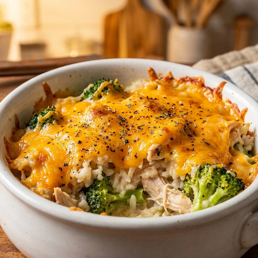 Cheesy Broccoli Chicken and Rice Casserole