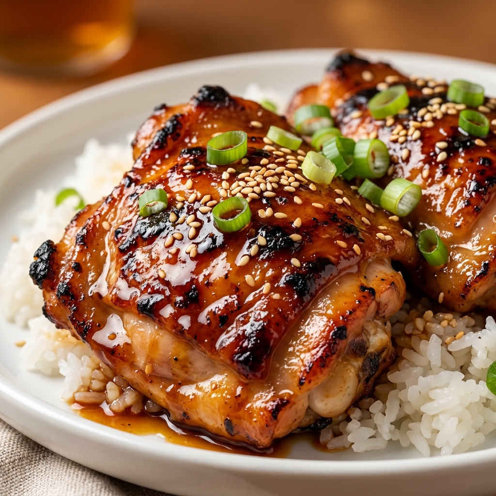 Finished Hawaiian Teriyaki Chicken topped with scallions and sesame seeds